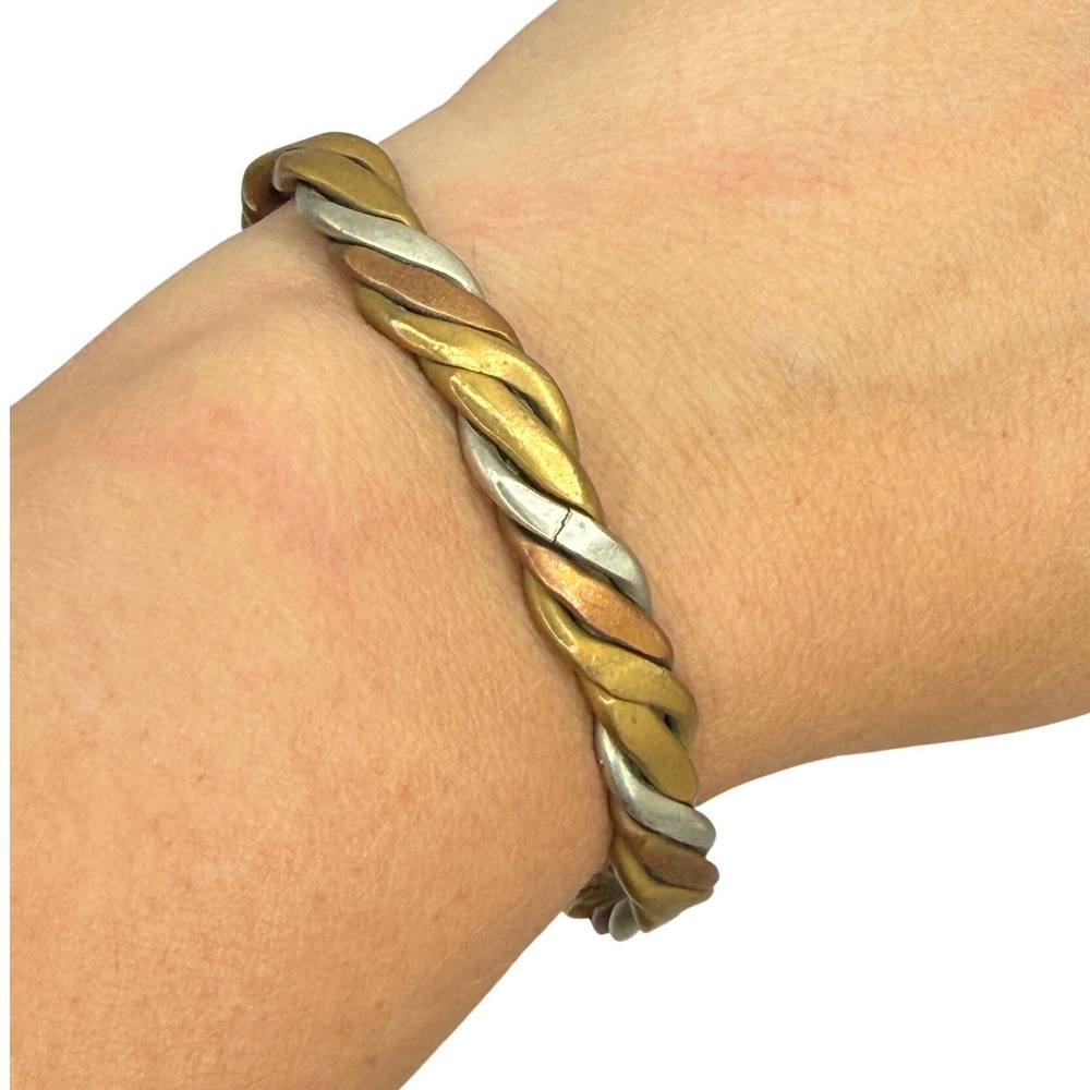 Sergio Lub Mixed Metal Magnetic Cuff Bracelet Tricolor Twisted Boho 6"